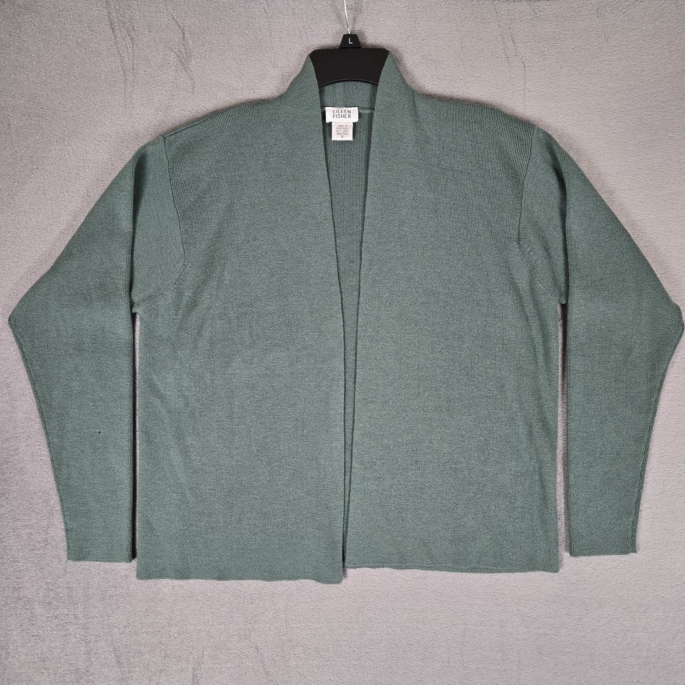 Vintage Eileen Fisher Cardigan Womens Small Green 100% Wool 90s Y2K Duster *READ